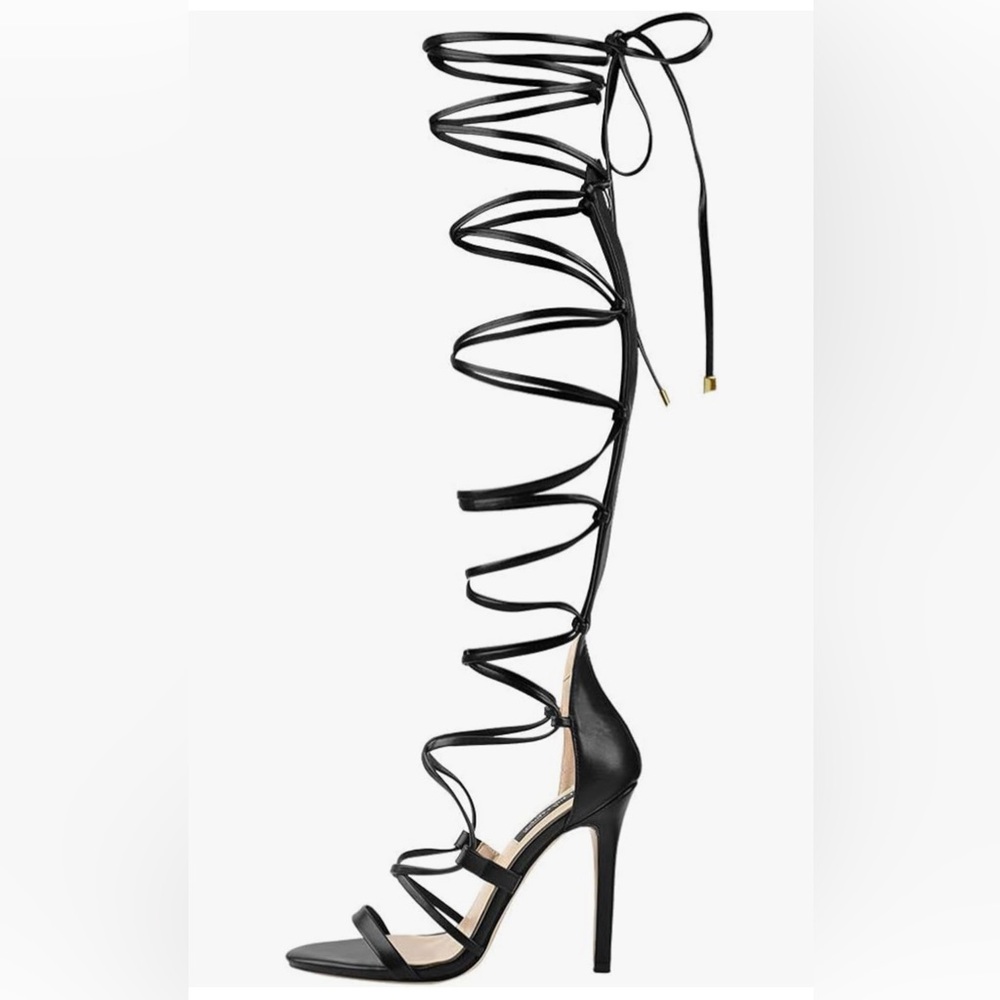 New Women Gladiator Knee High Elegant Black Criss Cross Women's Heels